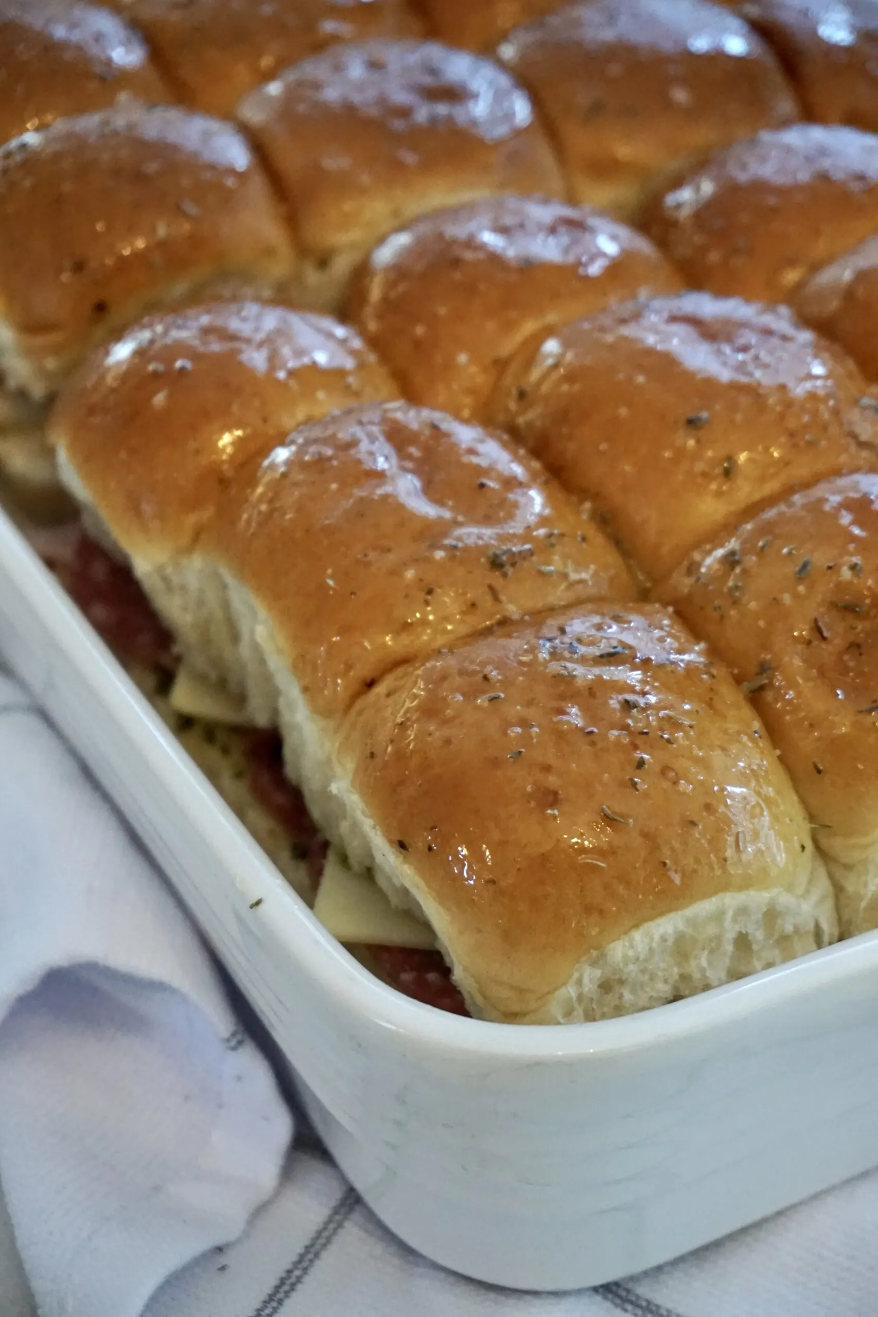 tray of baked Italian sliders