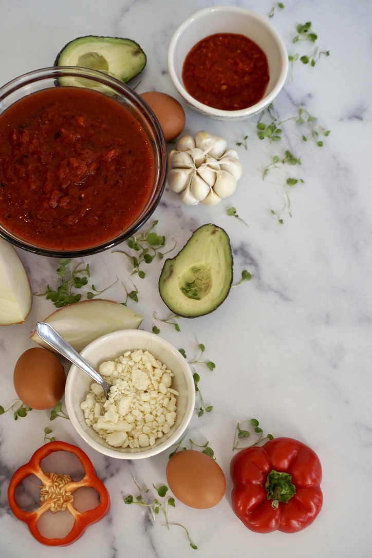 shakshuka ingredients spread out on counter