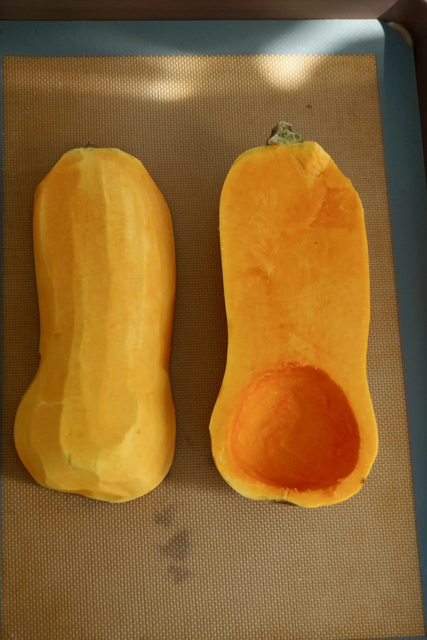 butternut squash sliced in half