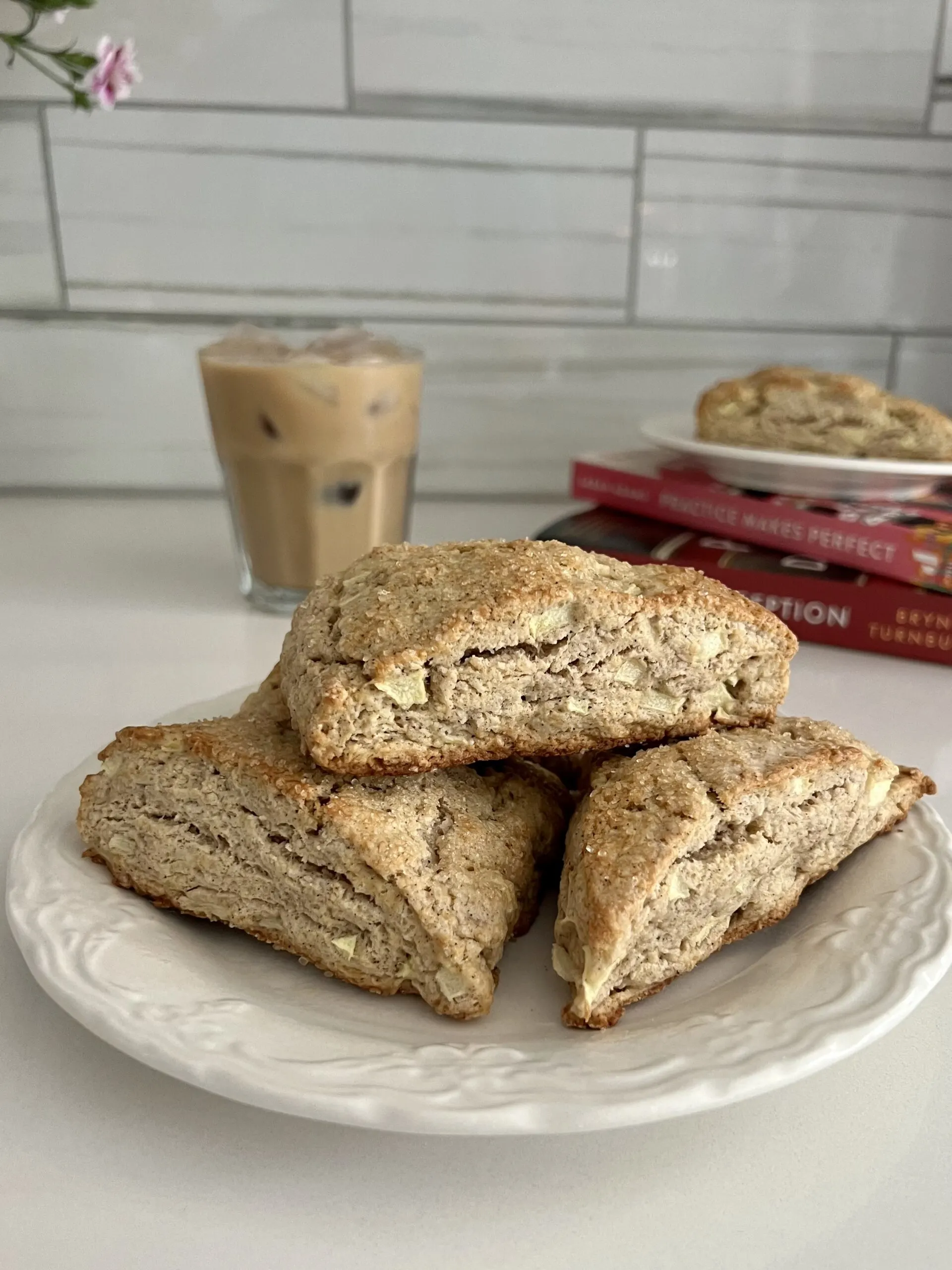 Stack of Easy Apple Cinnamon Scones on a white plate