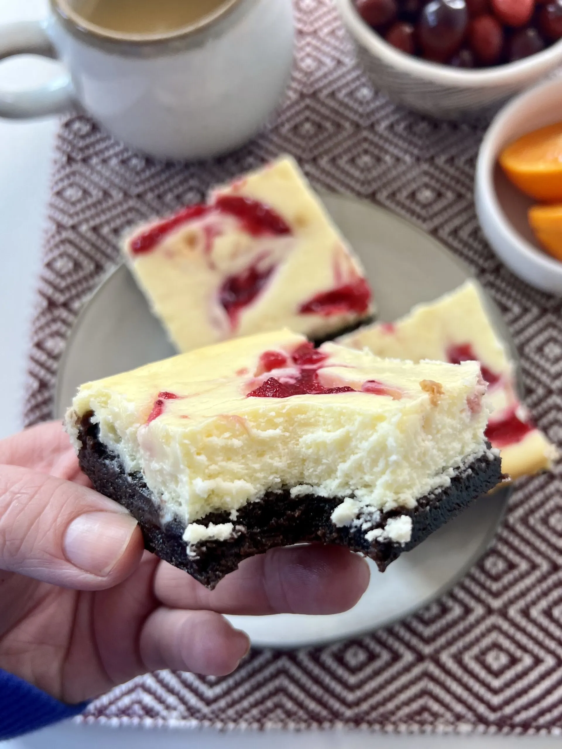cranberry Cheesecake brownie with a bite out