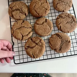 Soft and Chewy Spice Cookies with Molasses on cooling rack